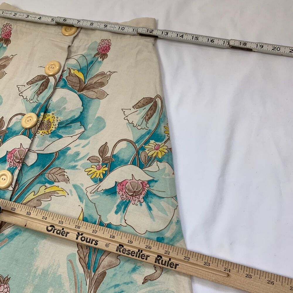 Vintage Floral Full Button Front Midi Skirt XS Blue Ivory Parisian Botanical - Picture 5 of 9